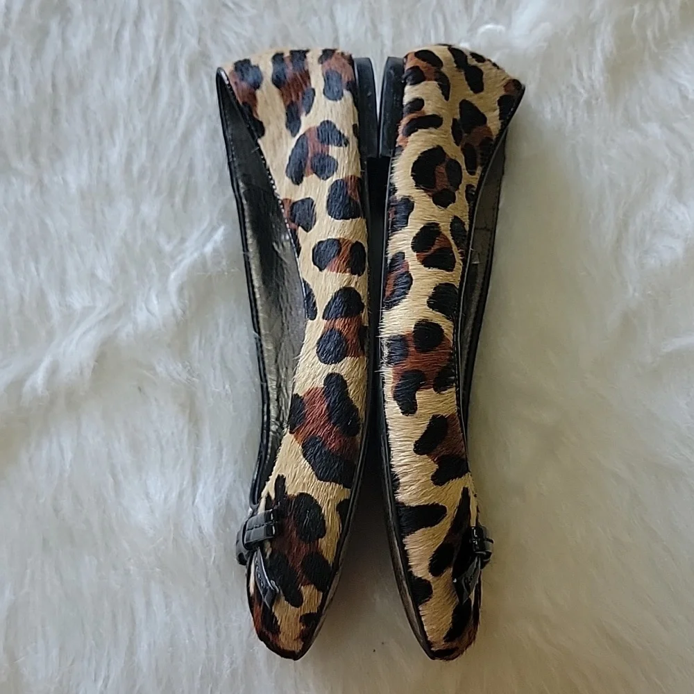 TALBOTS Leopard Printed Calf Hair Bow Slip On Preppy Boho Casual Ballet Flat 5.5